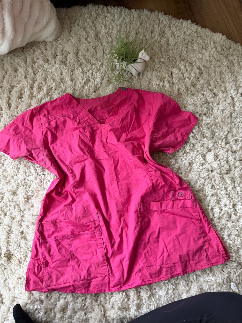 Women's CNA nursing assistant medical scrubs V-Neck Tunic Top in Bright Pink